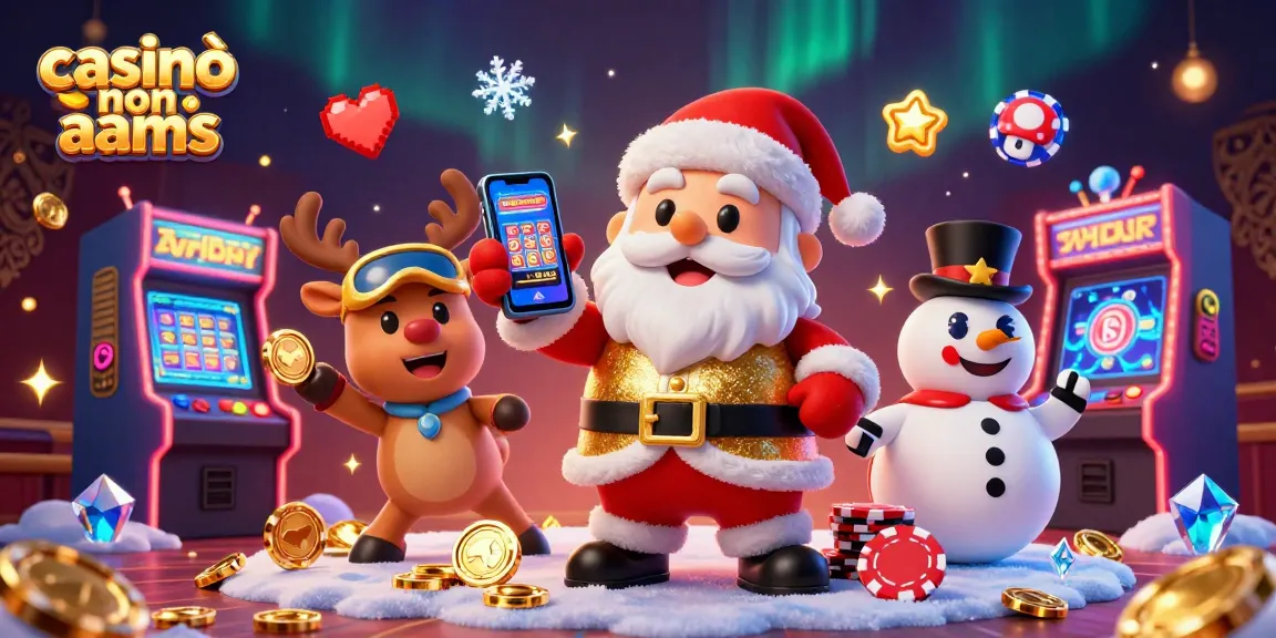 Gioca e vinci con casinò non AAMS, immerso in un ambiente festivo e vivace di slot machines e personaggi 3D