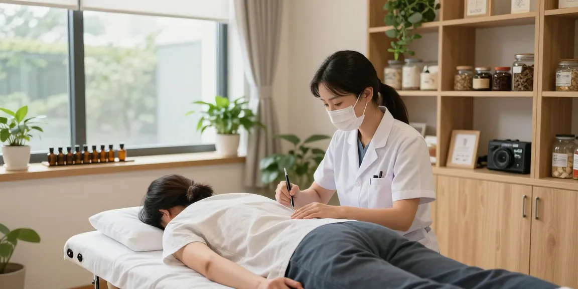 Healing session at 영통한의원 showcasing acupuncture treatment in a serene environment.