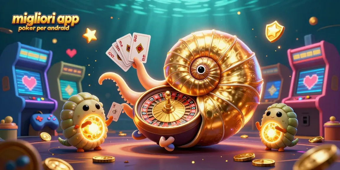Migliori app poker per android con un'illustrazione 3D vivace di un nautilus e giochi arcade scintillanti.
