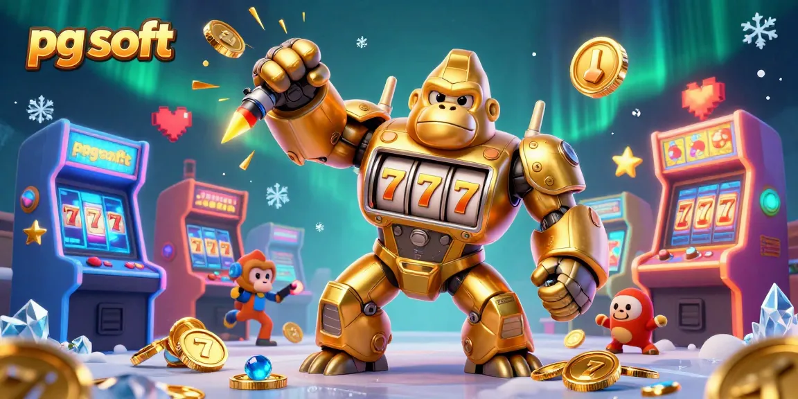 Experience thrilling slot action with pg soft's colorful arcade scene featuring golden gorilla mech.