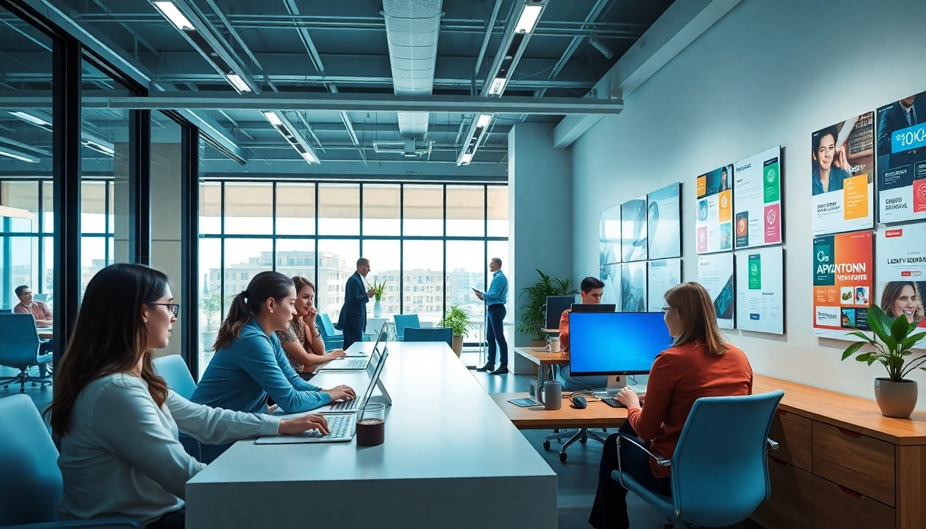 Creative team of Website Designers Hereford collaborating in a modern office space