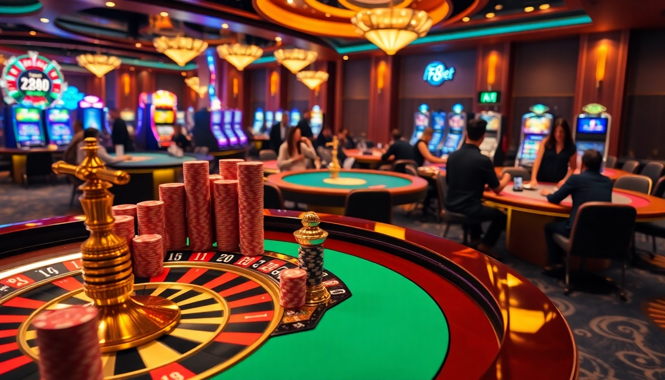 F8bet casino ambiance showcasing thrilling poker and roulette action.