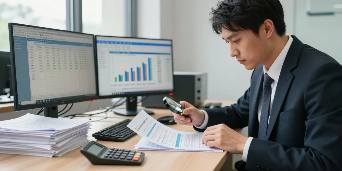 Analisa dokumen keuangan oleh auditor forensik aafikotabandungb.org di kantor profesional.