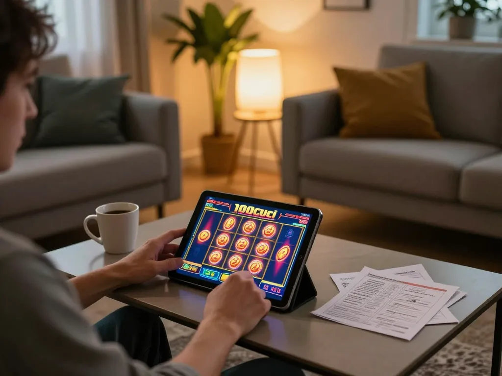 Terlibat dalam permainan kredit percuma 100cuci di tablet dalam suasana rumah yang selesa dan bergaya.