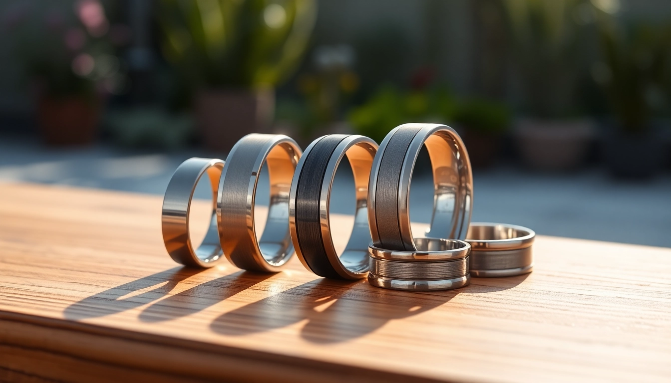 Showcasing stunning tungsten wedding bands highlighting their unique designs and finishes.