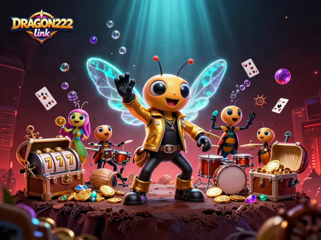 Spin the reels with the DRAGON222 link as a vibrant casino scene unfolds in 3D illustration.