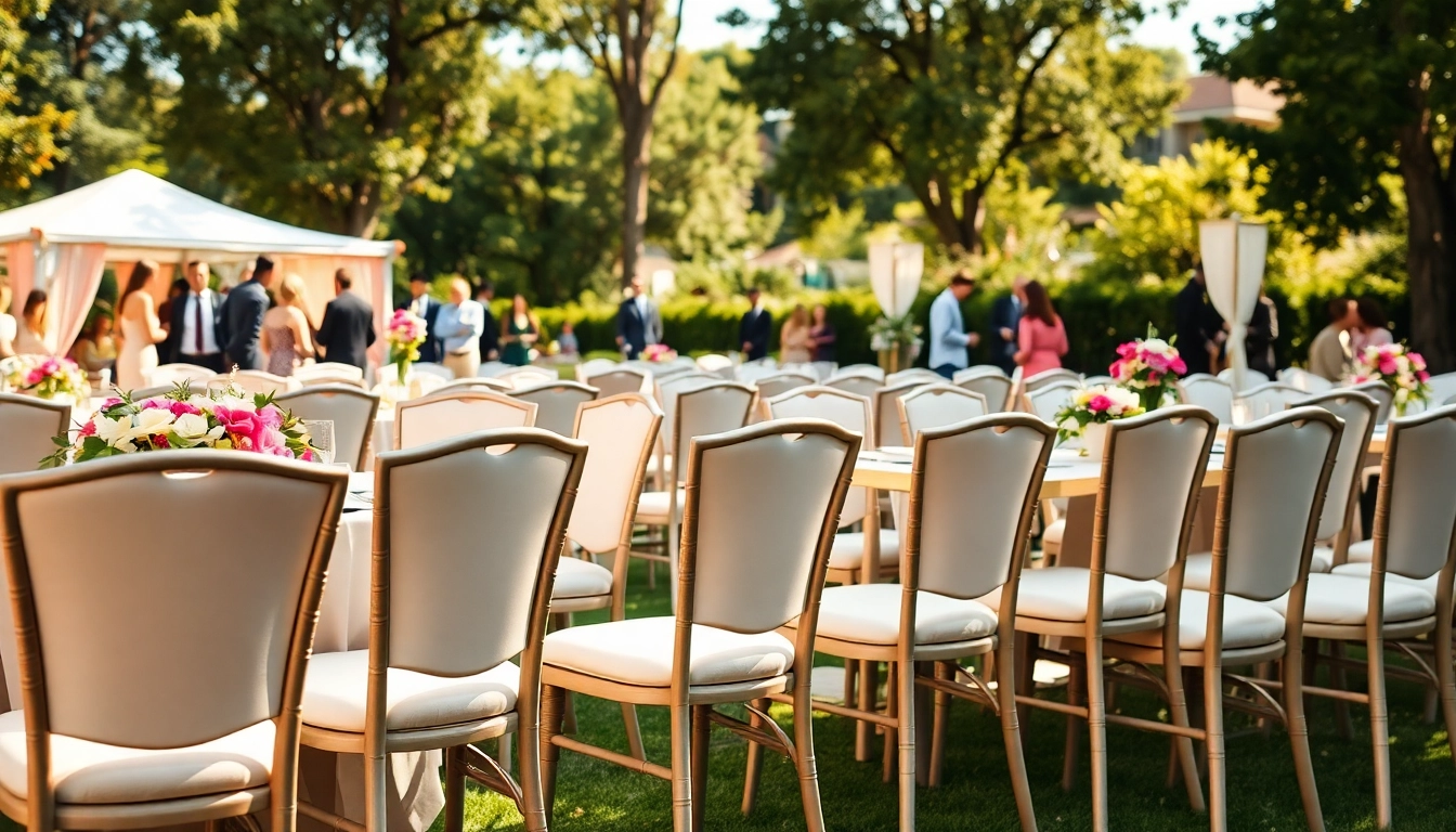 Showcasing Chair Rentals in a beautiful outdoor event setup with stylish furniture.