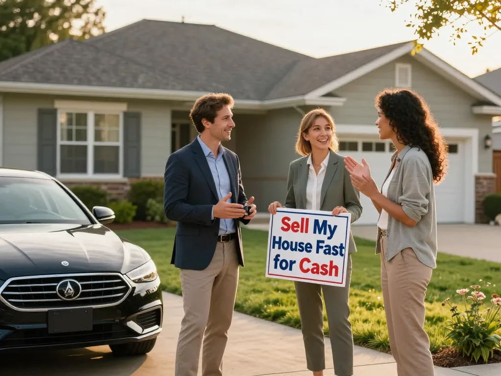 Sell my house fast for cash with a real estate agent helping homeowners at a beautifully maintained home.