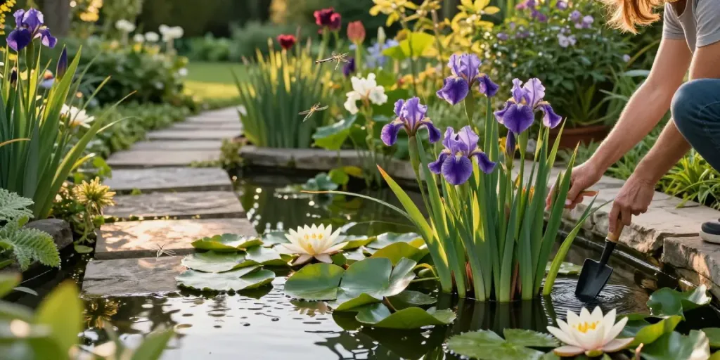 Marginal Pond Plants thriving around a serene garden pond, creating a peaceful and vibrant atmosphere.
