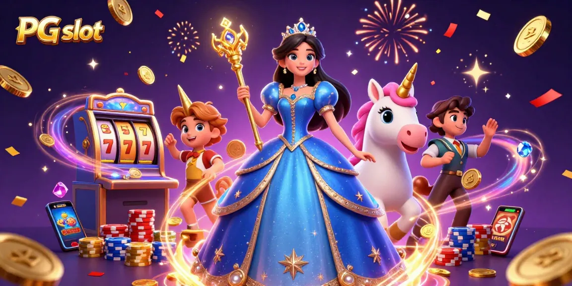 Engage with PG slot excitement through vibrant 3D illustration of a casino celebration scene.