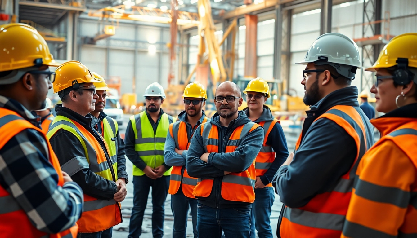 Workers participating in construction site safety training session, showcasing safety practices actively.