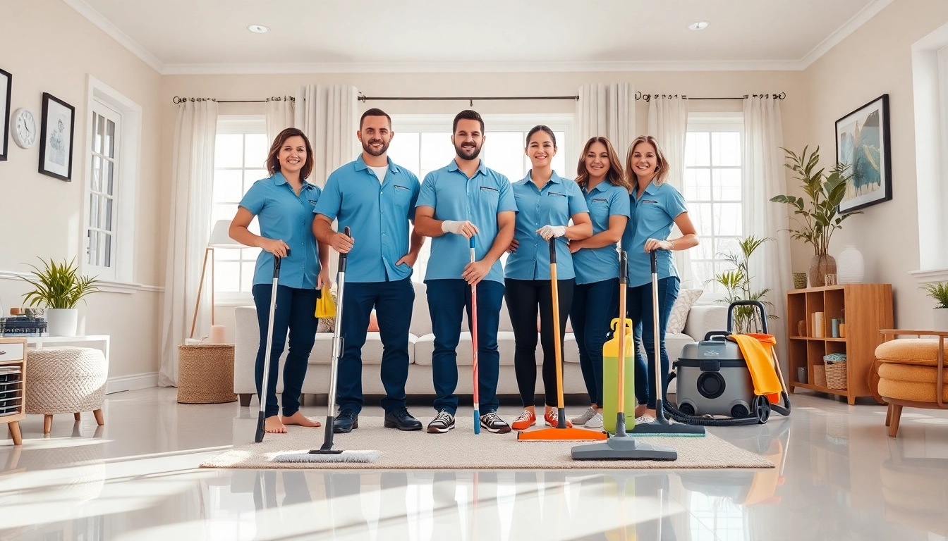 Team providing Cleaning Service in a bright, inviting home, showcasing cleaning tools and dedication.