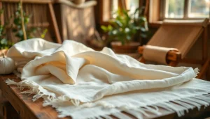 Ontdek ongebleekt katoen op een houten tafel met natuurlijke elementen.