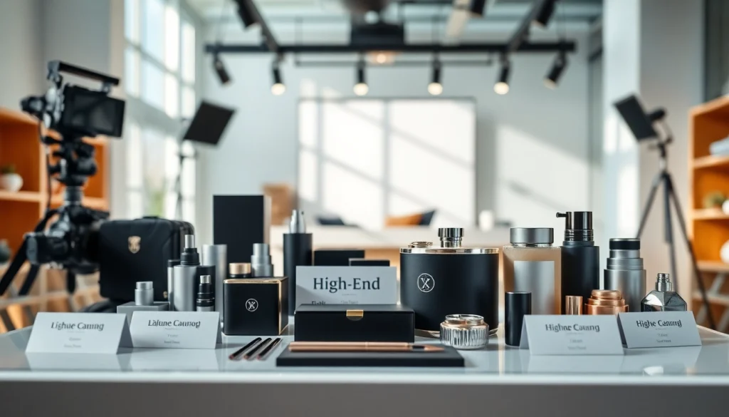Fotografo di Prodotti che cattura immagini di articoli di lusso in uno studio elegante.
