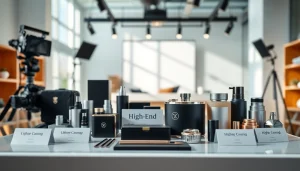 Fotografo di Prodotti che cattura immagini di articoli di lusso in uno studio elegante.