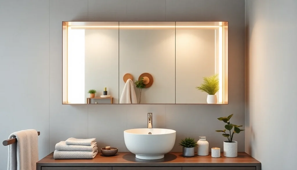 Stilvoller sonni Spiegelschrank im modernen Badezimmer mit warmem Licht