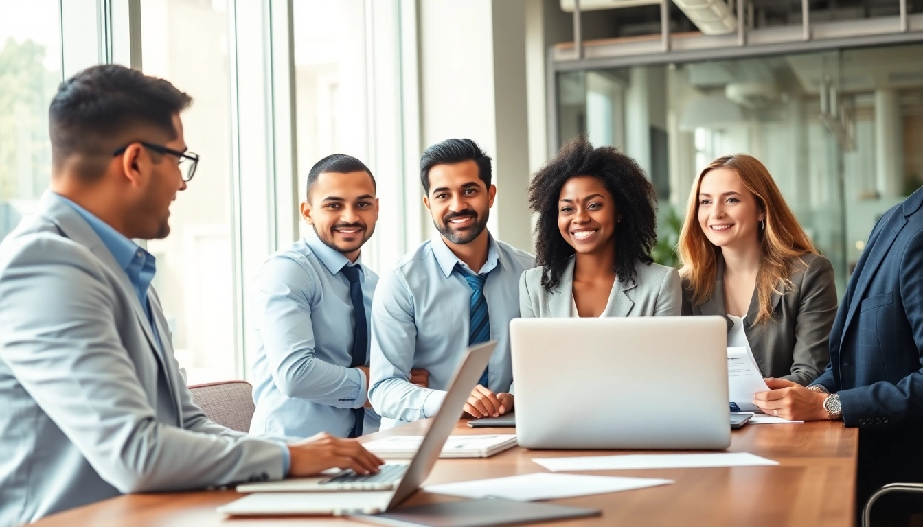 Job seekers engaged in discussions about Chicago jobs in a collaborative office environment.