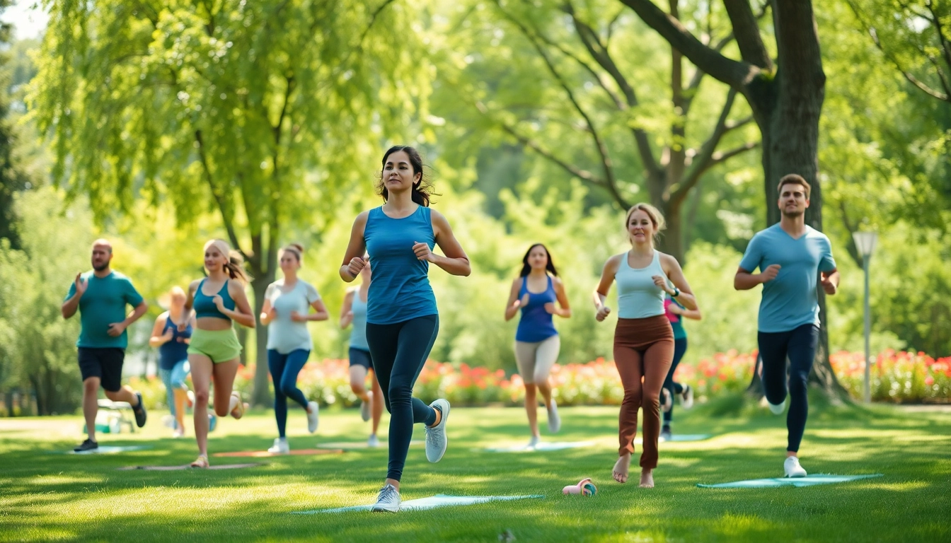 Engaging Health activities in a vibrant park showcasing wellness and community spirit.