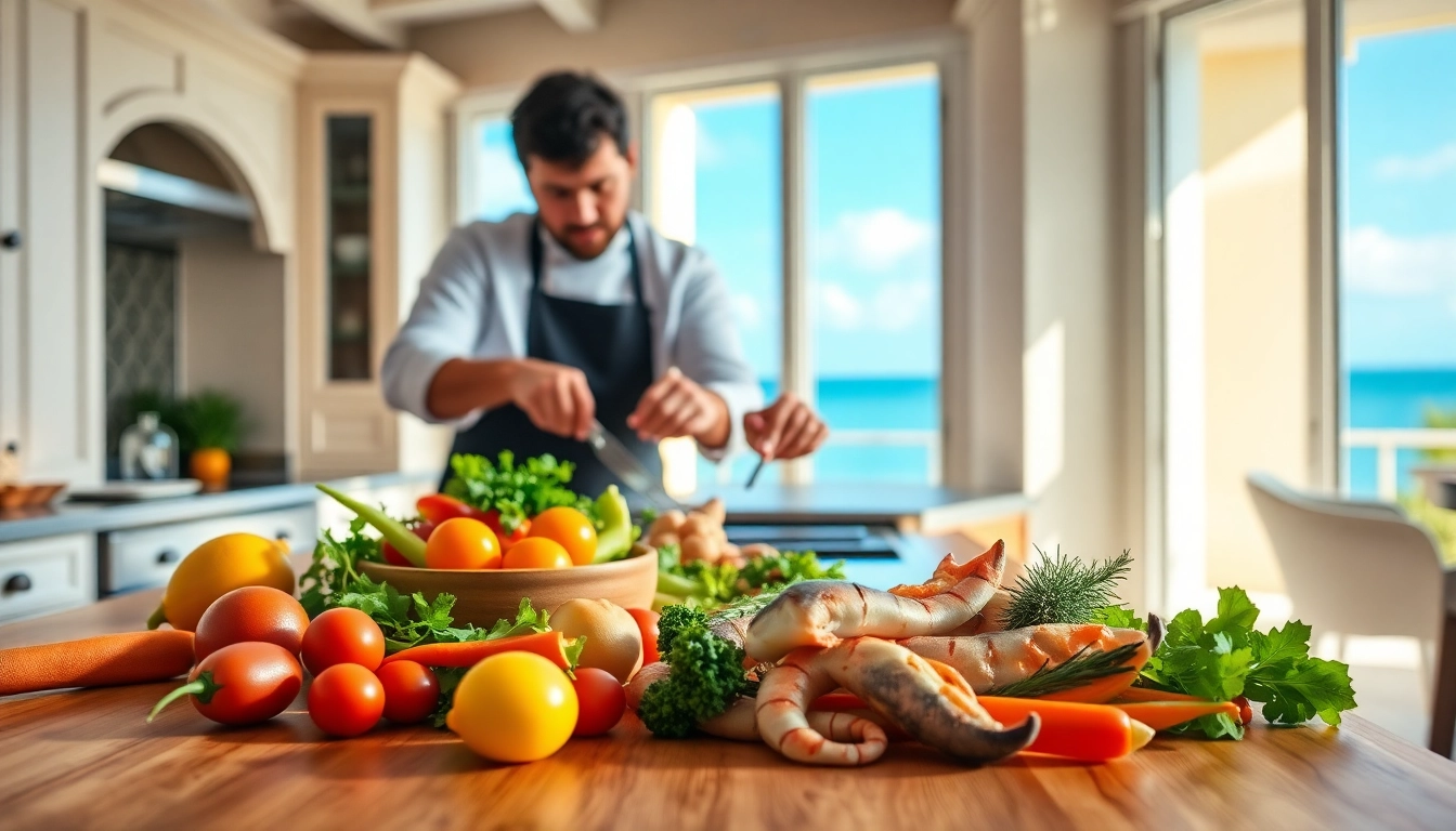 Chef crafting exquisite dishes as a Sint Maarten private chef in a luxury villa kitchen.