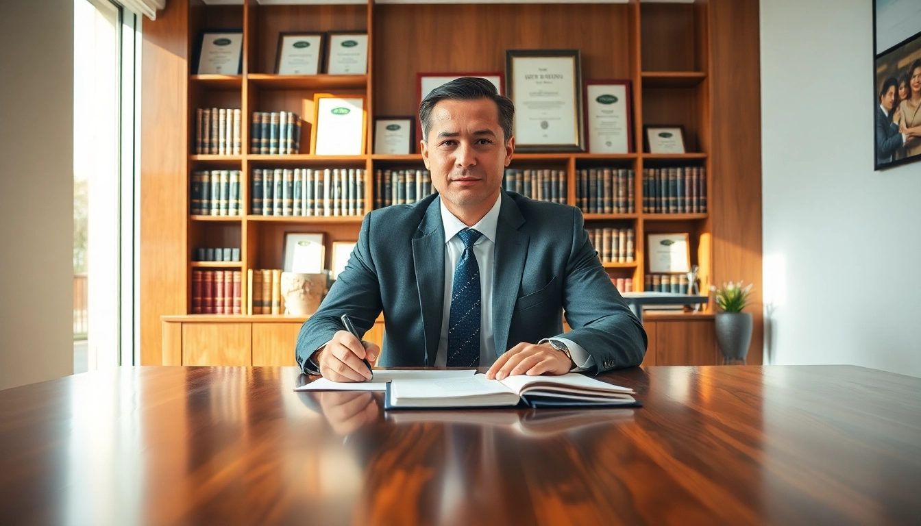 Engaging real estate lawyer providing expert advice in a professional office setting.