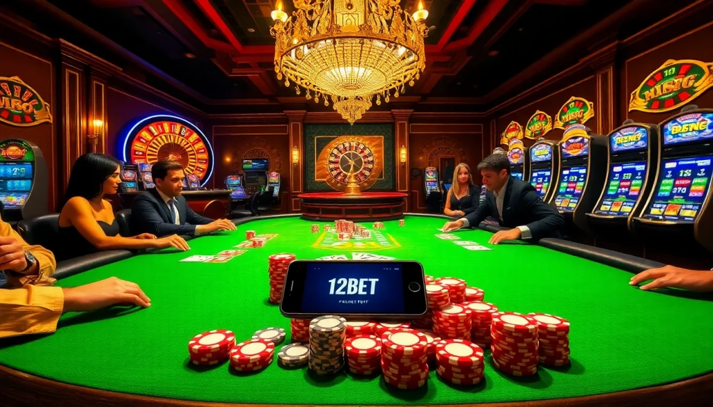 Play dynamic poker games at 12bet, surrounded by elegant casino elements.