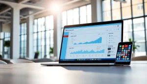 Enhance your growth with a dynamic youtube smm panel interface on a professional laptop.