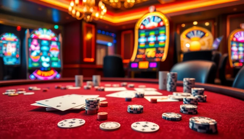 Experience thrilling gameplay at https://78win.school/ with an elegant casino atmosphere featuring poker tables and slot machines.