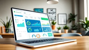 Display of WhatsApp Smart CRM analytics on a modern laptop, showcasing user-friendly dashboards.