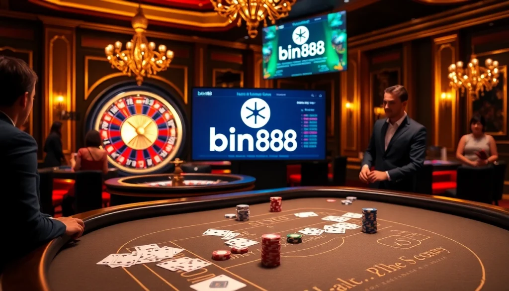 Experience the excitement of baccarat with bin88 help, showcasing a luxurious casino environment.