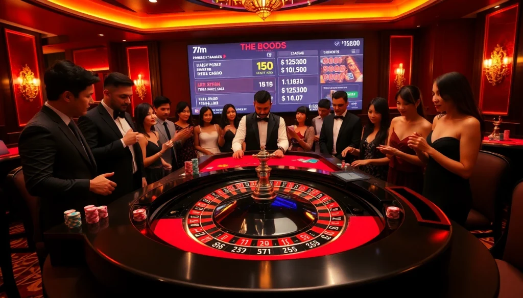Exciting casino scene featuring a roulette wheel and live sports odds related to 7m.