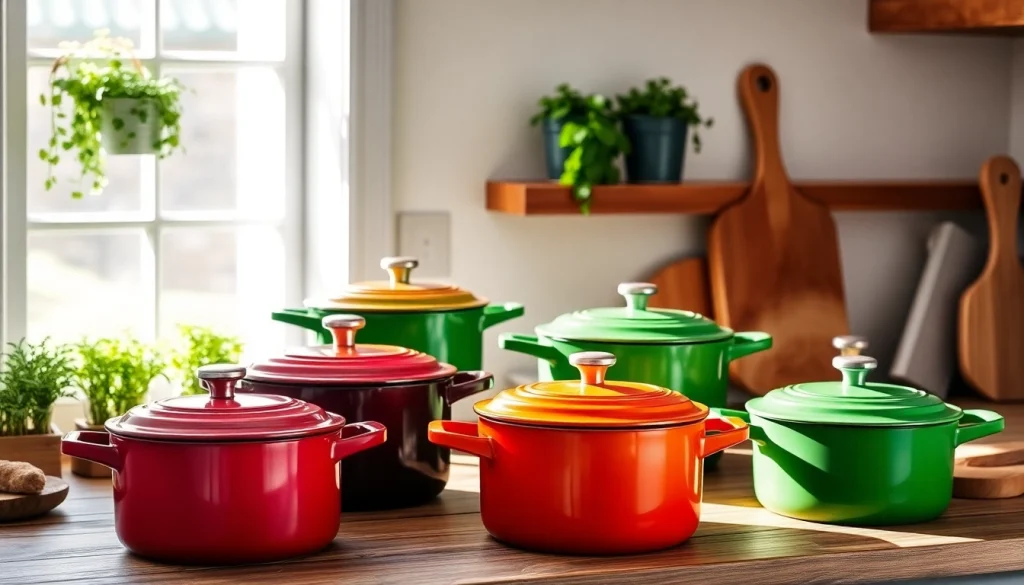 Vibrant collection of Le Creuset NZ cookware displayed in a beautifully lit kitchen setting.