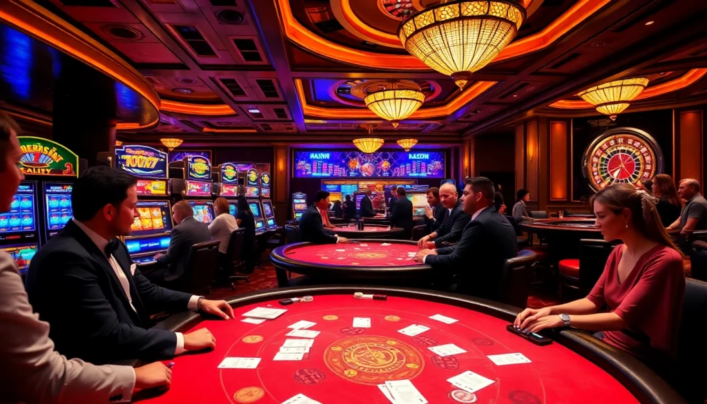 Players at the luxurious GO8 casino table, showcasing excitement in a vibrant gambling scene.