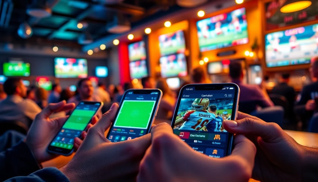 Engage with top sports betting apps Alabama through dynamic mobile experiences in a lively bar.