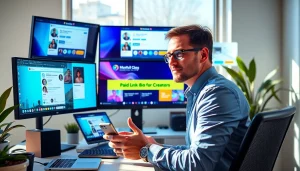 Engaging creator showcasing a paid link in bio for creators interface in a modern workspace.