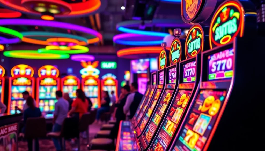 Menangkan jackpot slot pulsa dengan antusiasme pemain di ruangan permainan yang cerah.