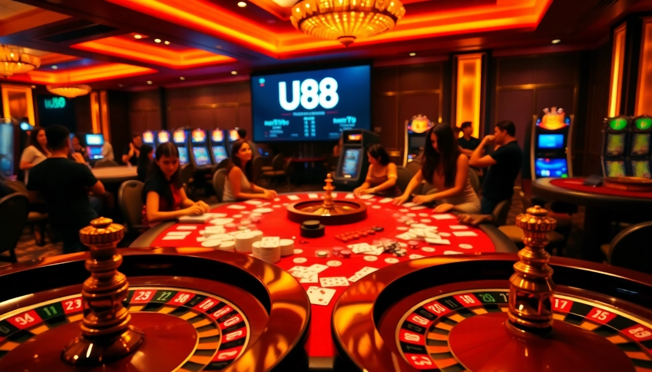 Experience thrilling U88 casino gameplay featuring vibrant tables and excited players.