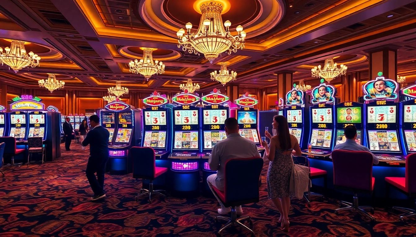 Experience the excitement of slot demo mahjong with vibrant machines and enthusiastic players in a dazzling casino.