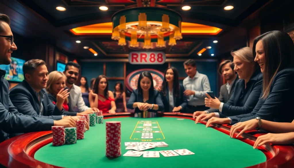 Engage with thrilling blackjack at https://rr88.navy/, surrounded by vibrant poker chips and atmospheric lighting.