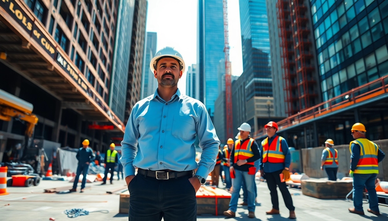 New York City General Contractor leading a construction project amid diverse teamwork.