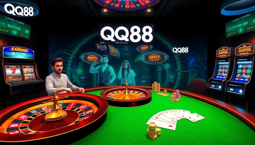 Players engaging in strategic poker at a QQ88 casino, highlighting excitement and professional gaming.