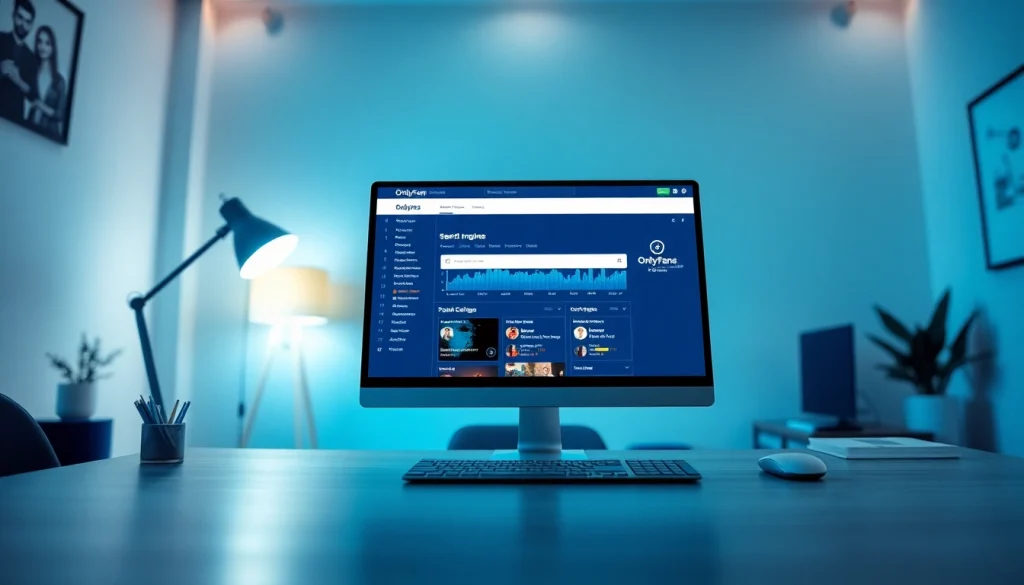 Dynamic OnlyFans search engine interface showcasing profiles and filters for creators.