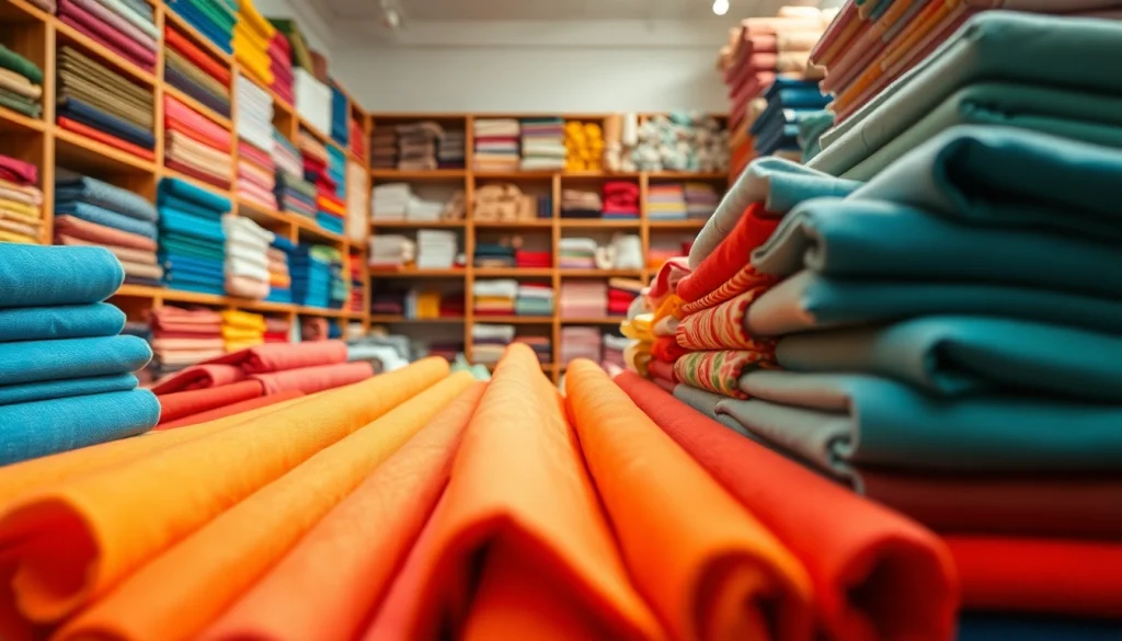 Sewing with goedkope katoen in a shop that offers a range of vibrant fabrics.
