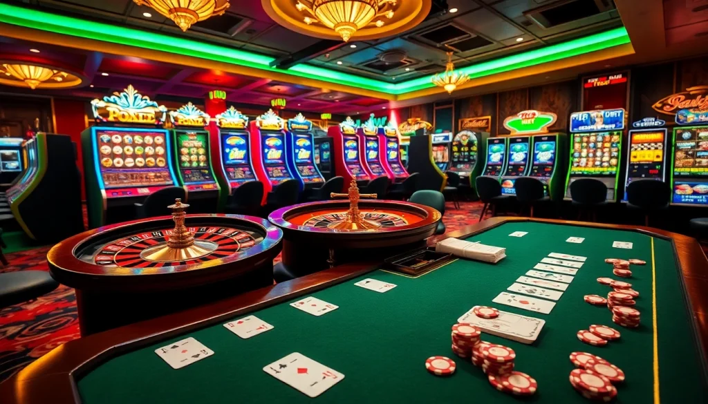 A dynamic casino scene featuring 7upbet elements like poker chips and a roulette wheel, highlighting the excitement of online betting.