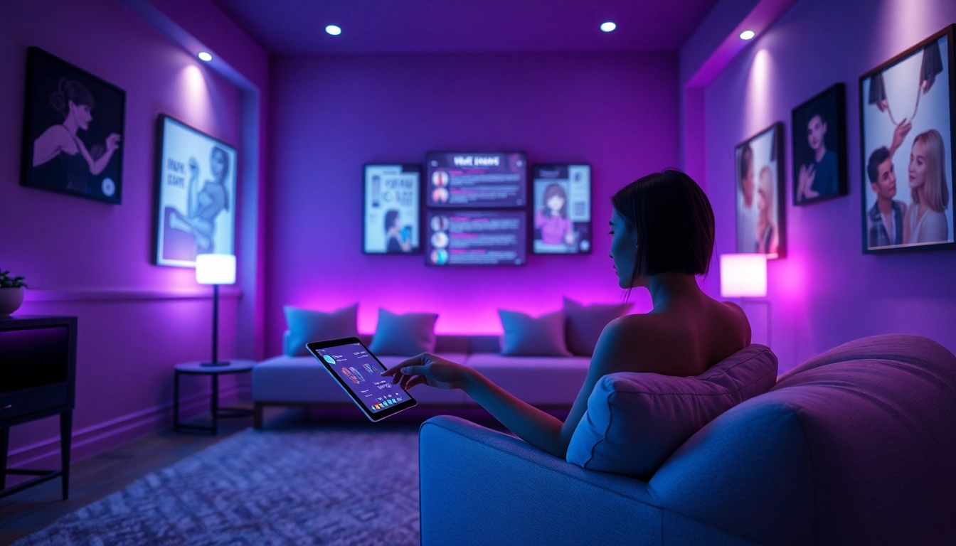 Engaging NSFW AI chat experience in a modern digital lounge environment.