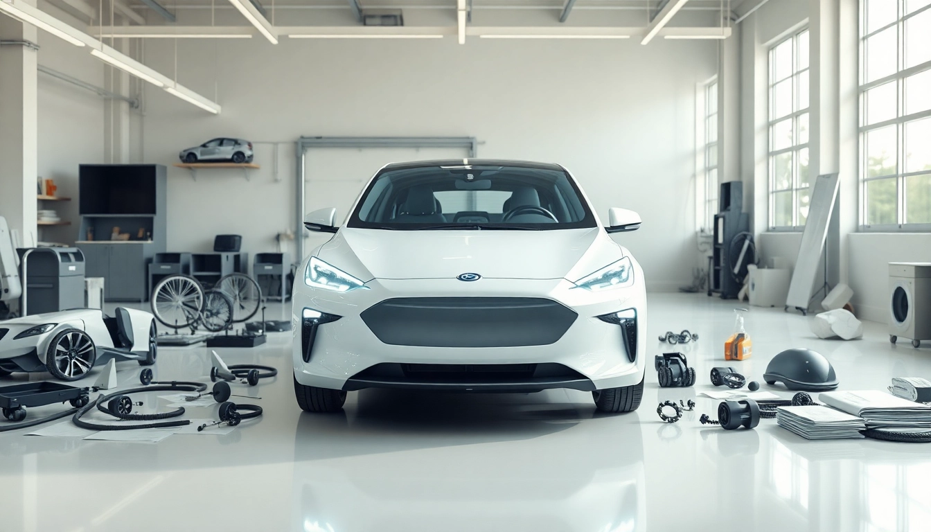 Explore the features of extended warranty for electric vehicles in a modern garage setting.