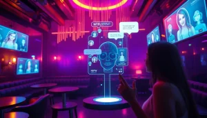 Engaging user interaction with an NSFW AI chatbot in a modern lounge setting.