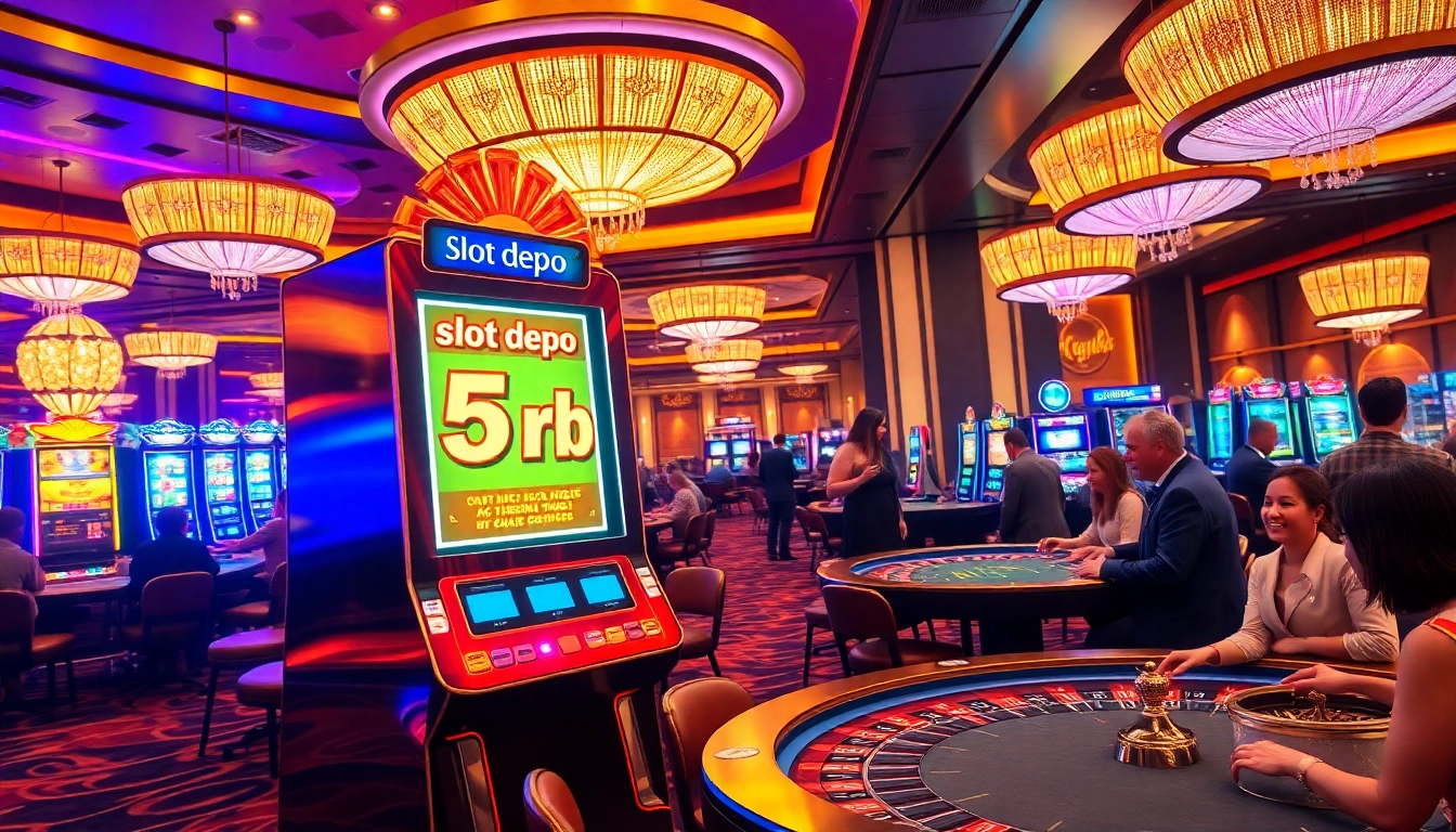 Experience the excitement of slot depo 5rb at a luxurious casino with vibrant colors and thrilling games.