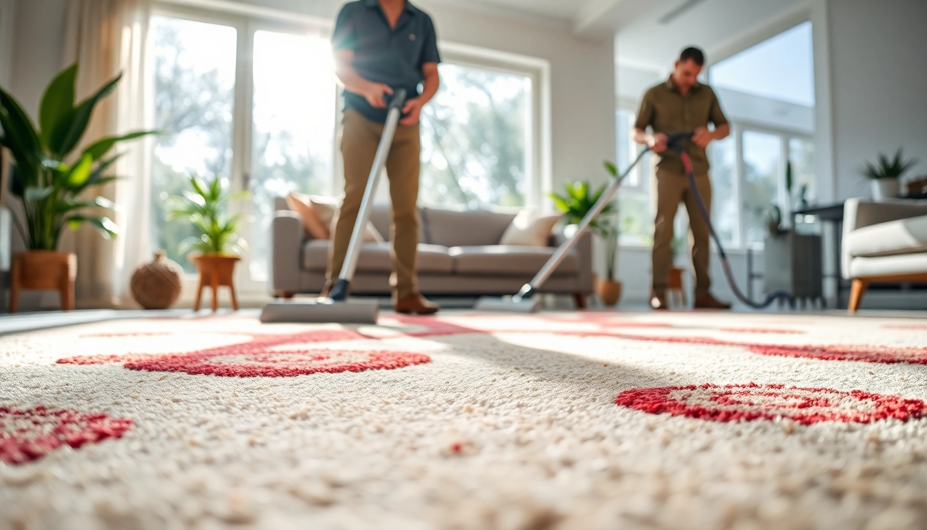 Local carpet cleaners efficiently restoring a vibrant rug in a sunlit room.