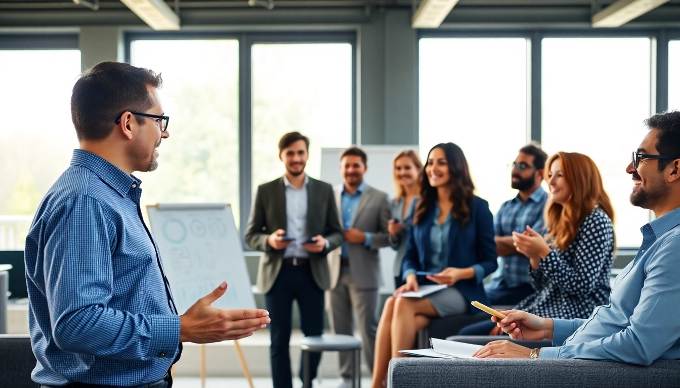 Inspiring business coaching service session illustrating diverse participants actively engaging in discussion.