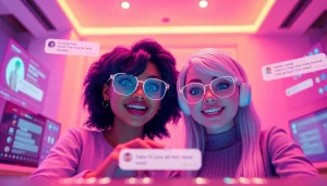 Engaging NSFW AI chat session with lively avatars in a vibrant digital environment.